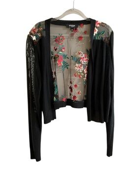 Chelsea Studio Embroidered Floral Sheer Back Cardigan